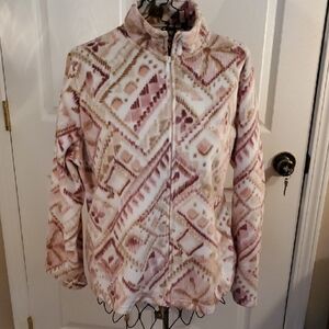 Alfred Dunner Pink and Cream Teddy FLEECE Jacket Cozy Style